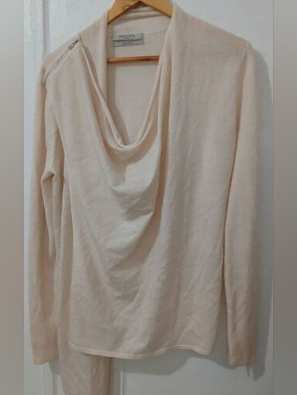All saints driana women large fine wool beige sweater draped cowl neck